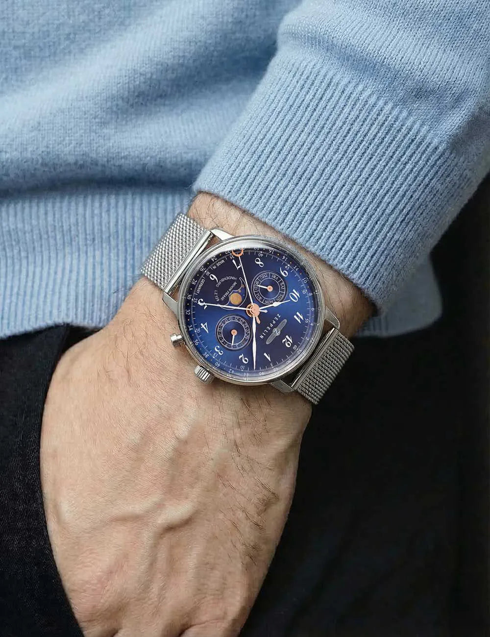 Zeppelin 7036M-3 Hindenburg LZ129 men`s watch moon phase 40mm 3ATM