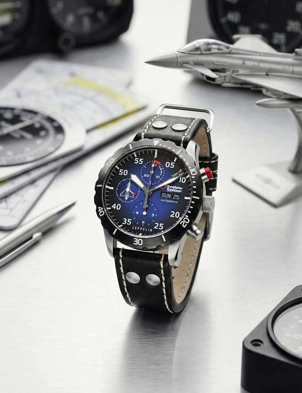 Zeppelin 7218-3 Eurofighter Typhoon Automatic Limited Mens Watch Chronograph 43mm 20ATM