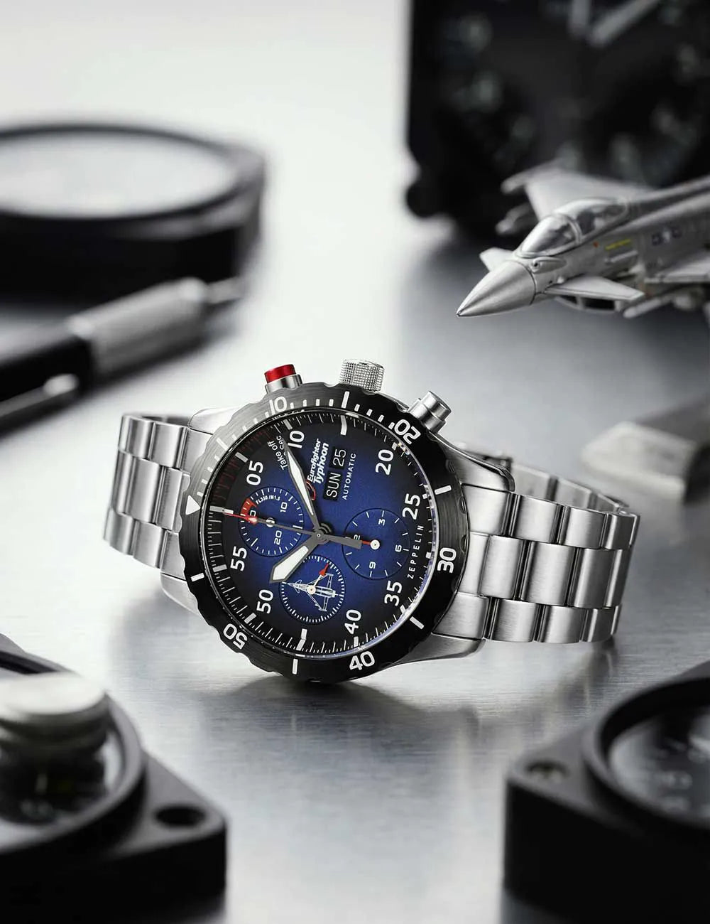 Zeppelin 7218M-3 Eurofighter Typhoon Automatic Limited Mens Watch Chronograph 43mm 20ATM