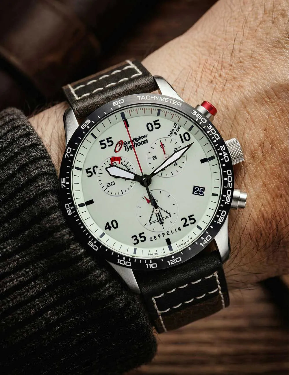 Zeppelin 7298-5 Eurofighter Typhoon quartz Mens Watch Chronograph 43mm 10ATM