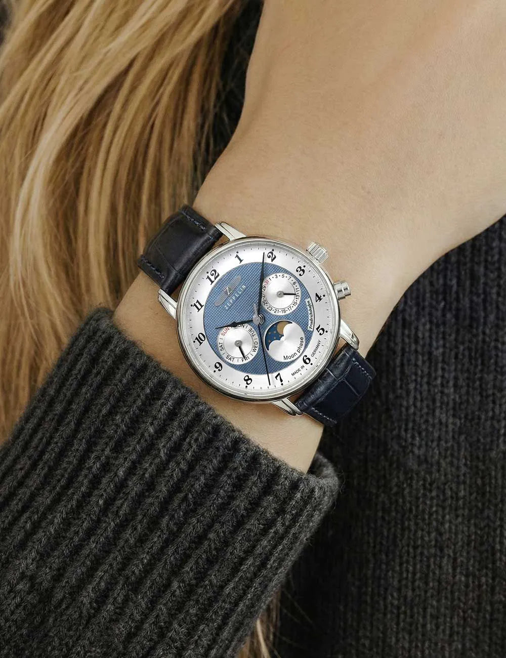 Zeppelin 8537-3 Mens Watch Friedrichshafen Moon Phase 35mm 5ATM