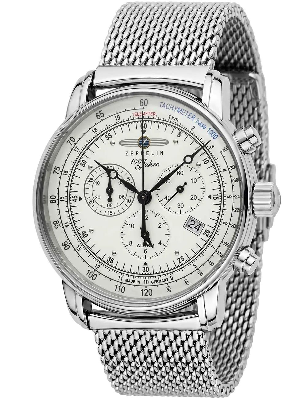 Zeppelin 8680M-3 Alarm Chronograph 100 Years Mens Watch 43mm 5ATM