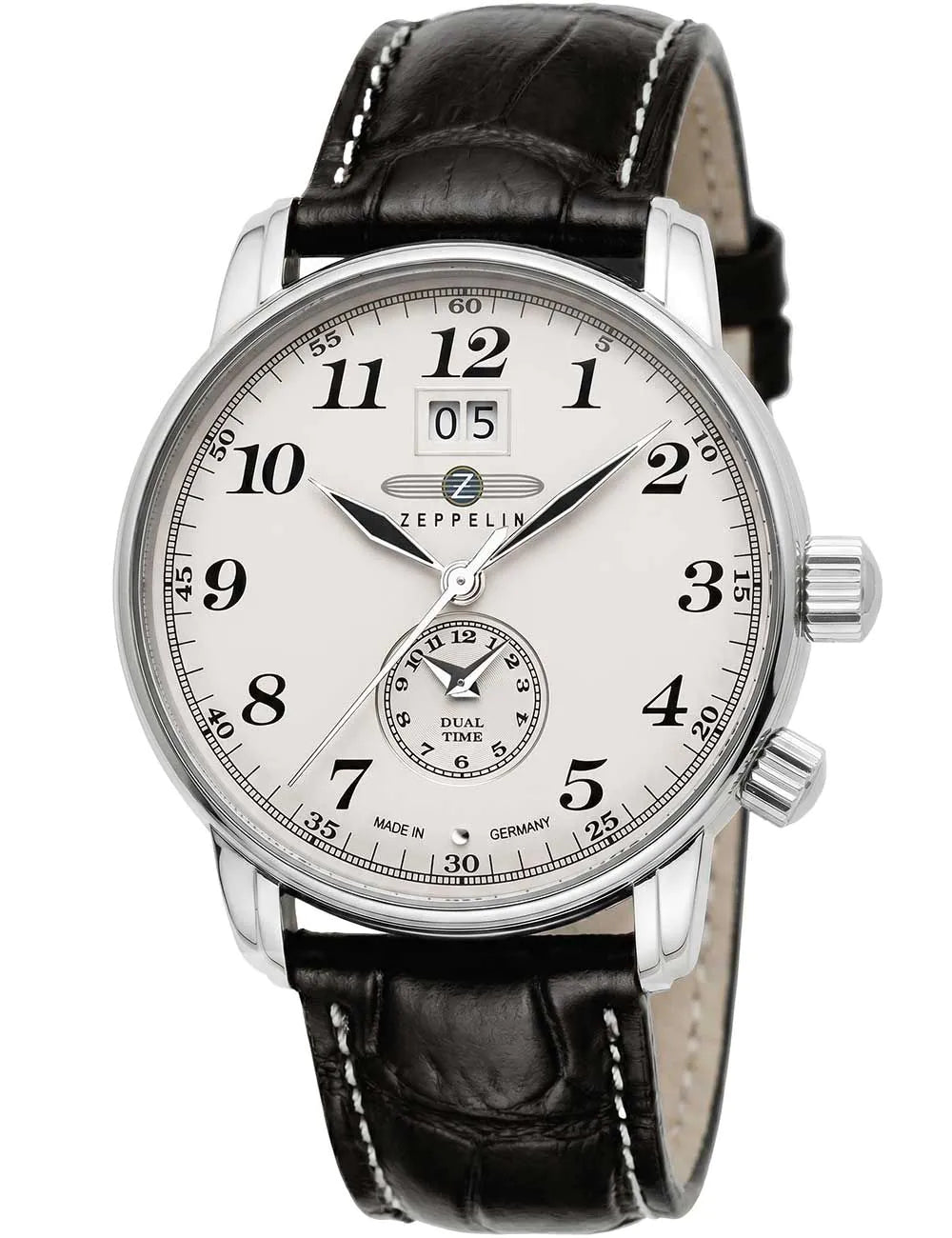 Zeppelin LZ127 7644-5 Men's Watch Dual-Time Brown Silver 42 mm
