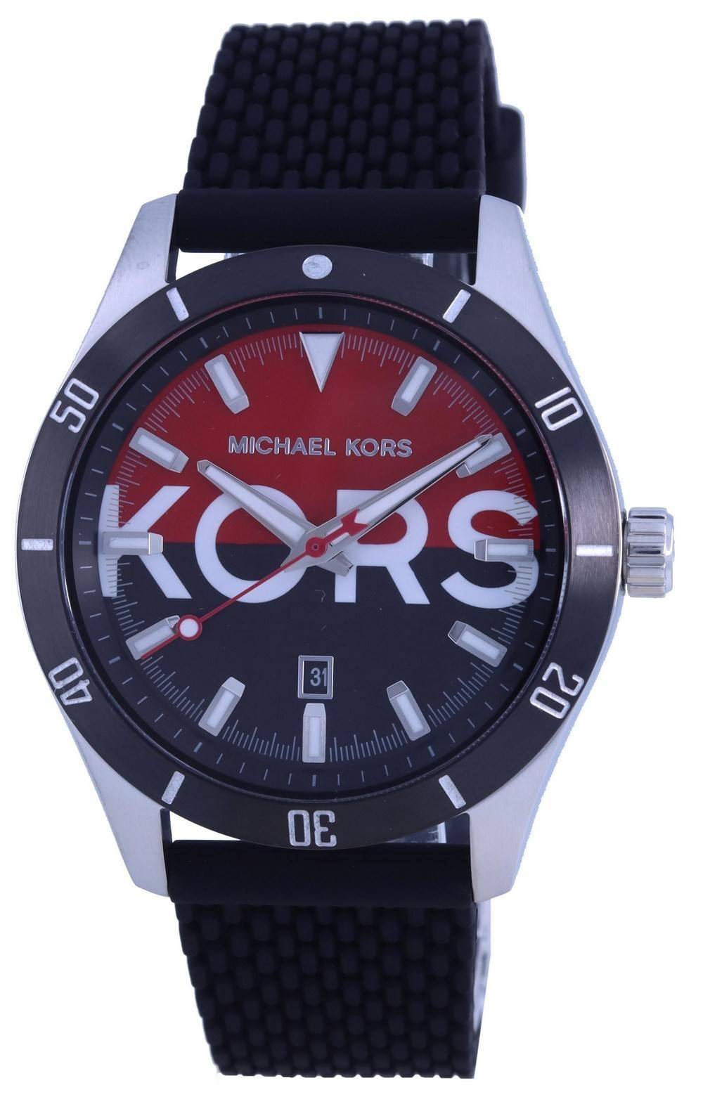 Michael Kors Layton Black/Red Dial Silicon Strap Quartz MK8892 Men's Watch