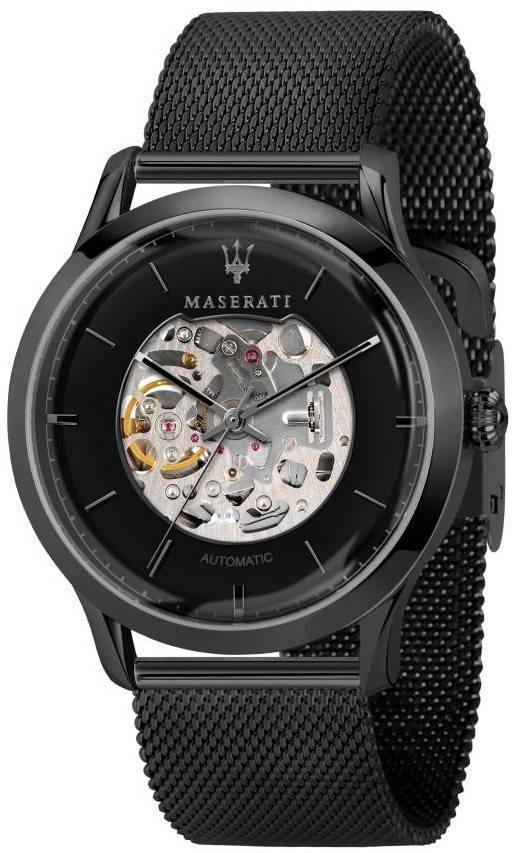 Maserati Ricordo Stainless Steel Mesh Skeleton Black Dial Automatic R8823133004 Men's Watch