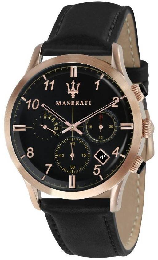 Maserati Ricordo Chronograph Leather Strap Black Dial Quartz R8871625004 Men's Watch