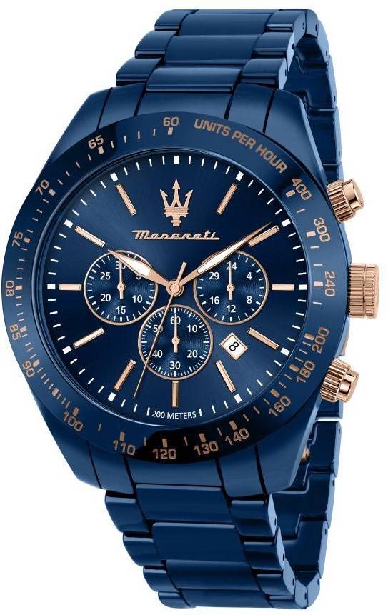 Maserati Traguardo Chronograph Stainless Steel Blue Dial Diver's Quartz R8873650002 200M Men's Watch